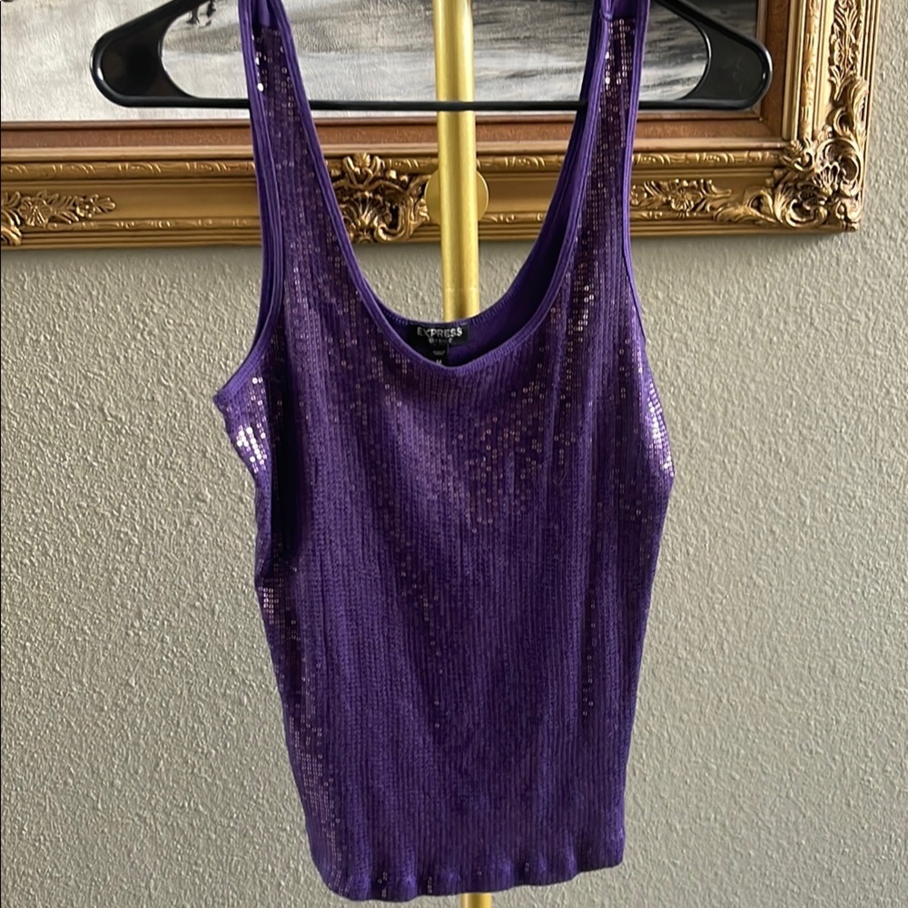 Express Purple Sequin Fitted Tank Top size medium